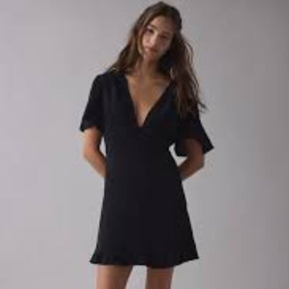 Urban Outfitters Dresses & Skirts - Urban Outfitters Black Plunging V Neck Ribbed Fit & Flare Wide Sleeve Mini Dress